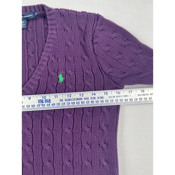 Vintage 90s Ralph Lauren Sport Cable Knit Sweater Women's Medium Classic Preppy - Picture 5 of 7